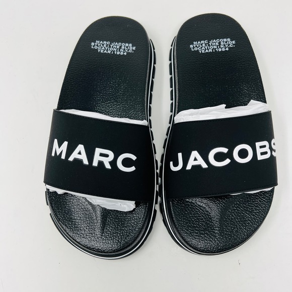 NEW! Marc Jacobs The Slide Embossed Logo Black / White - 6 MULTILIST on PM - Picture 3 of 5